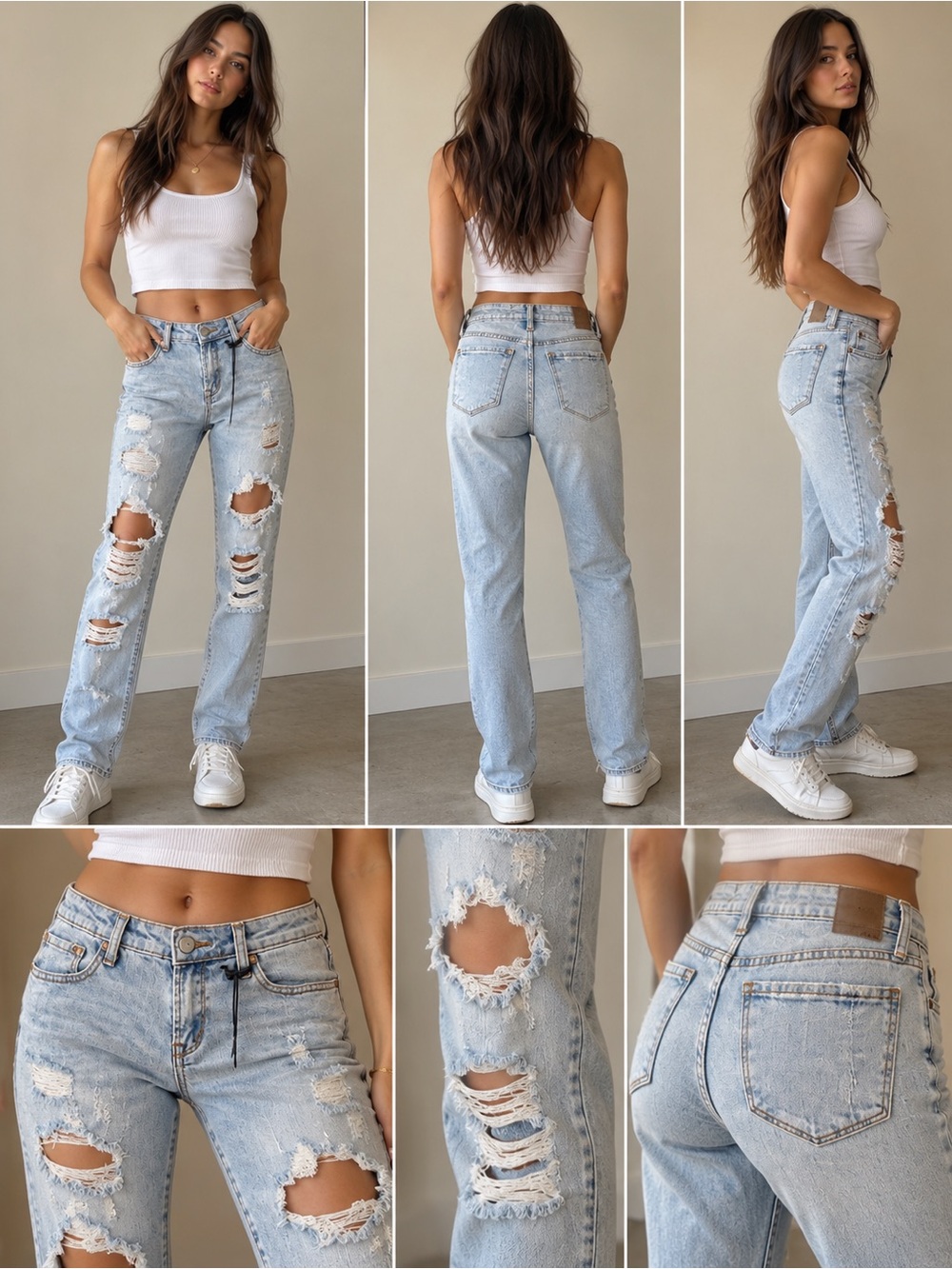 pistola Jeans Women 27 NWT Light Wash Distressed Ripped Straight Leg Hellsing